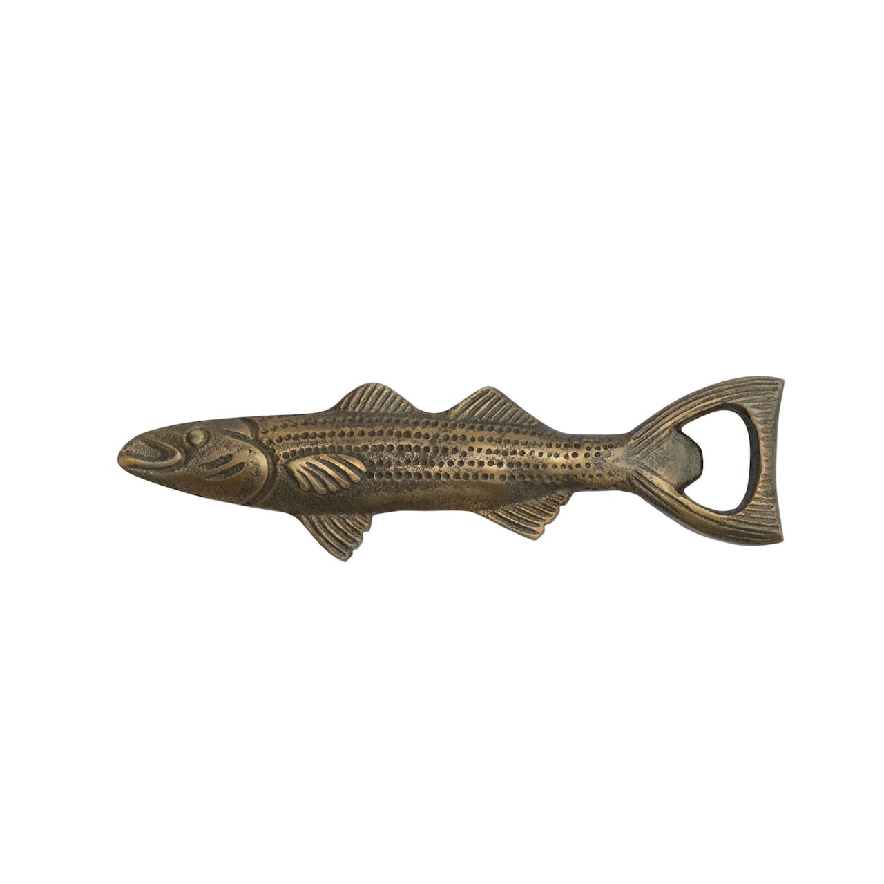 Hello Honey® Antique Gold Finish Cast Aluminum Fish Shaped Bottle Opener